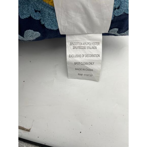 Set of 2 Embroidered Decorative Throw Pillows – Blue, Yellow & White - Picture 6 of 8